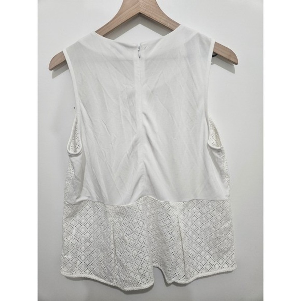 Ann Taylor White Eyelet Lace Sleeveless Shell Blouse Top Large Round Neck Zipper